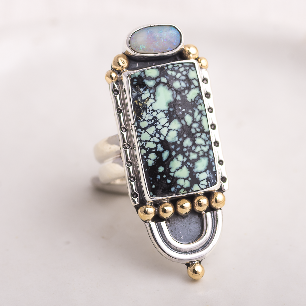 Prisms Ring ◇ Australian Opal + Angel Wing Variscite ◇ Size 7.5