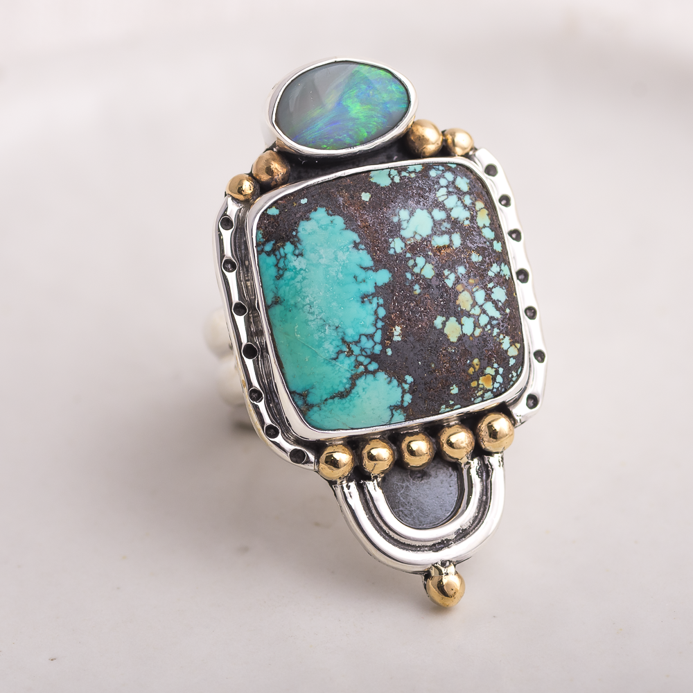 Prisms Ring ◇ Australian Opal + Hubei Turquoise ◇ Size 8