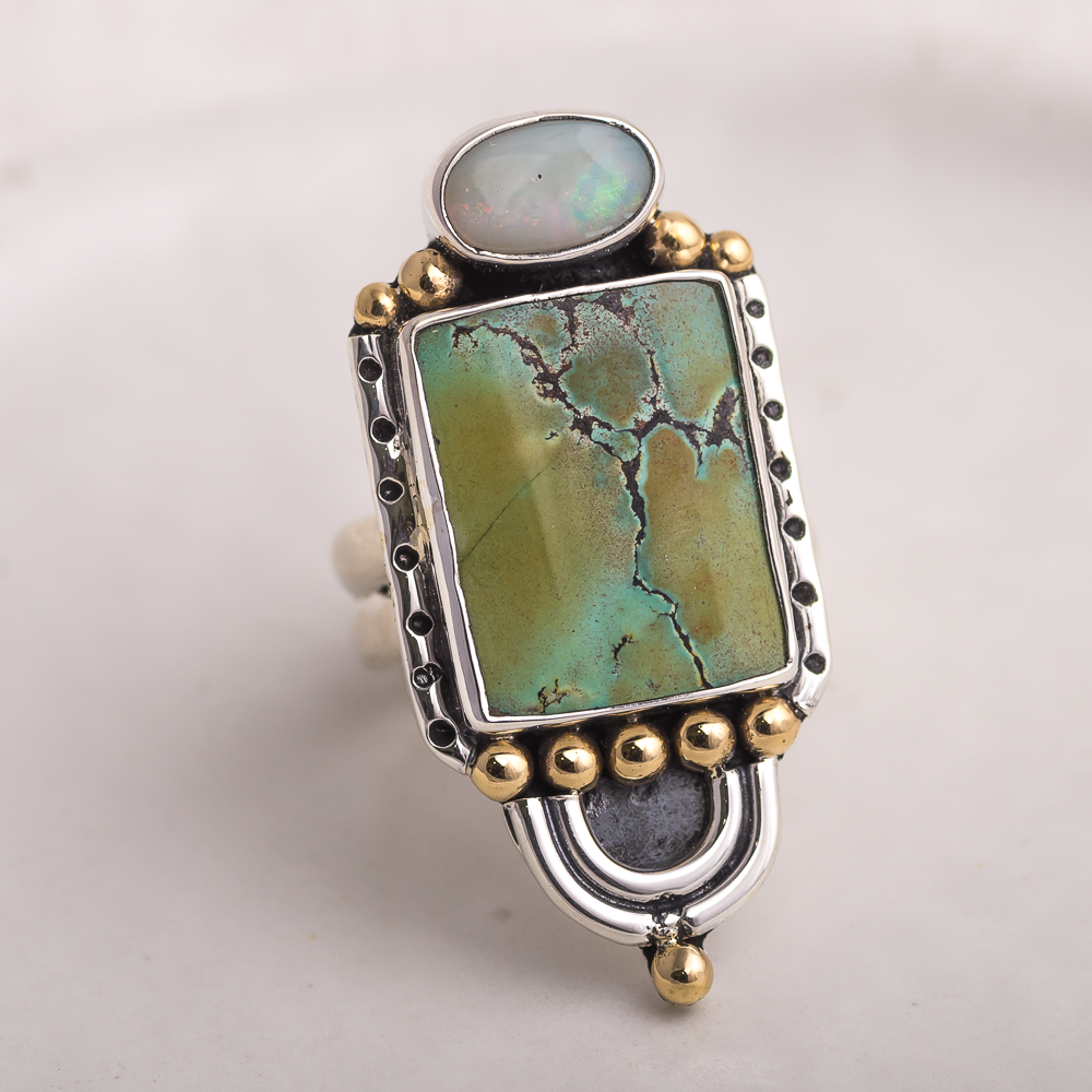 Prisms Ring ◇ Australian Opal + Hubei Turquoise ◇ Size 9