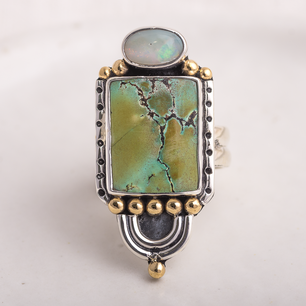 Prisms Ring ◇ Australian Opal + Hubei Turquoise ◇ Size 9