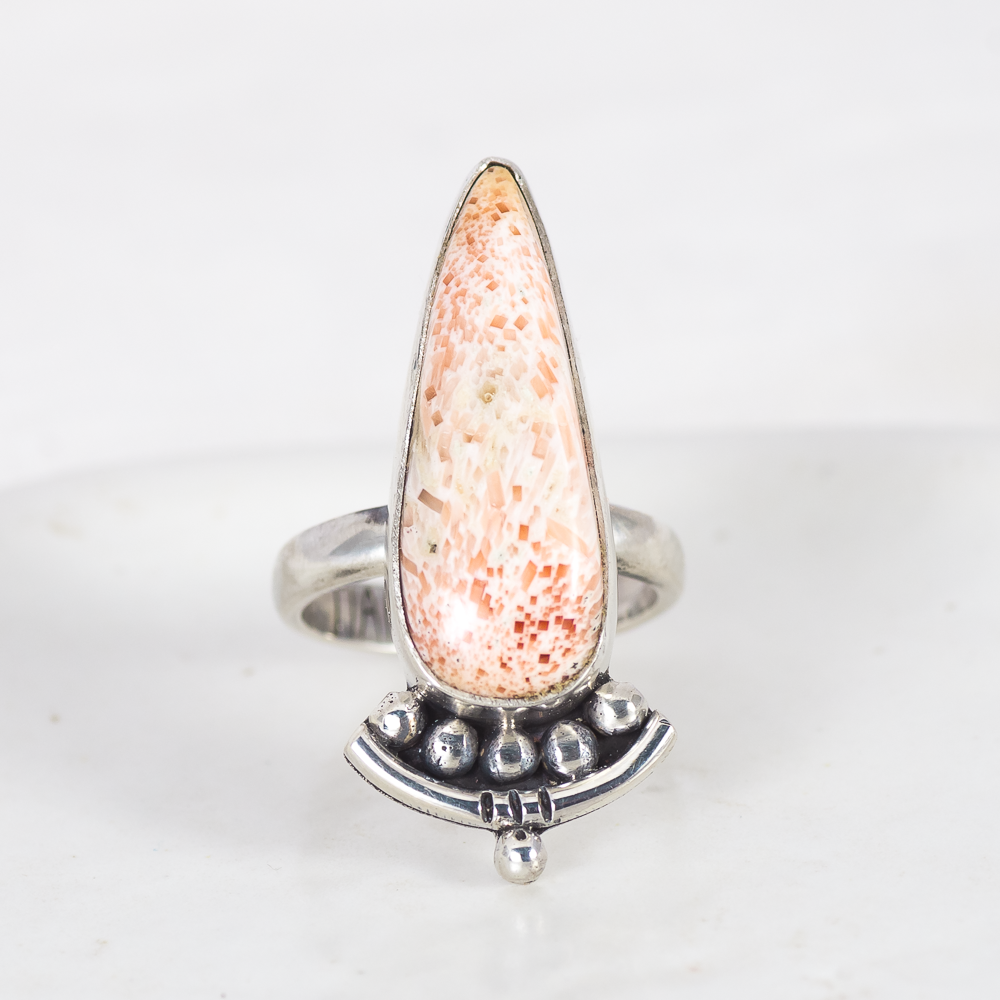 Emergence Ring ◇ Peach Scolecite ◇ Size 7.5