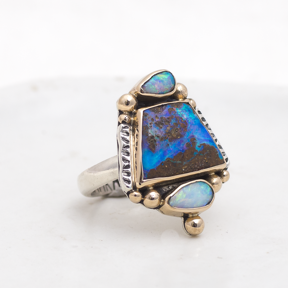 Mirage Ring ◇ Australian Opal ◇ Size 7.5 ◇ Silver + 14k Gold