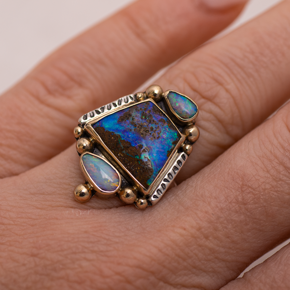 Mirage Ring ◇ Australian Opal ◇ Size 7.5 ◇ Silver + 14k Gold