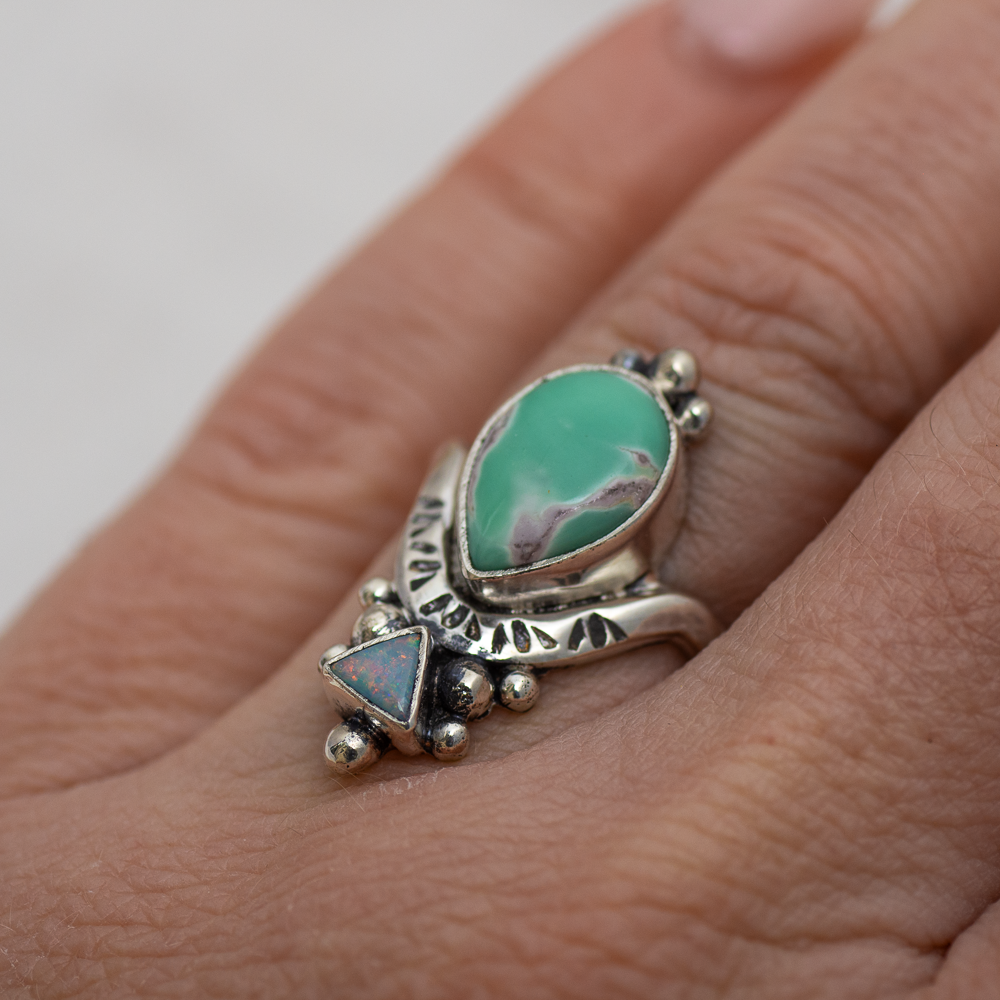 Petite Kindred Embrace Ring (A) ◇ Australian Green Variscite + Australian Opal ◇ Size 6.5