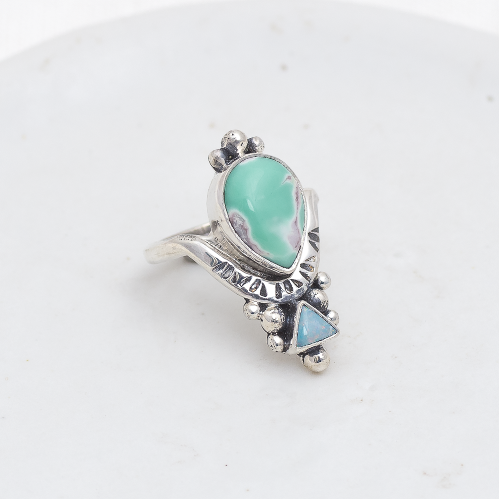 Petite Kindred Embrace Ring (A) ◇ Australian Green Variscite + Australian Opal ◇ Size 6.5