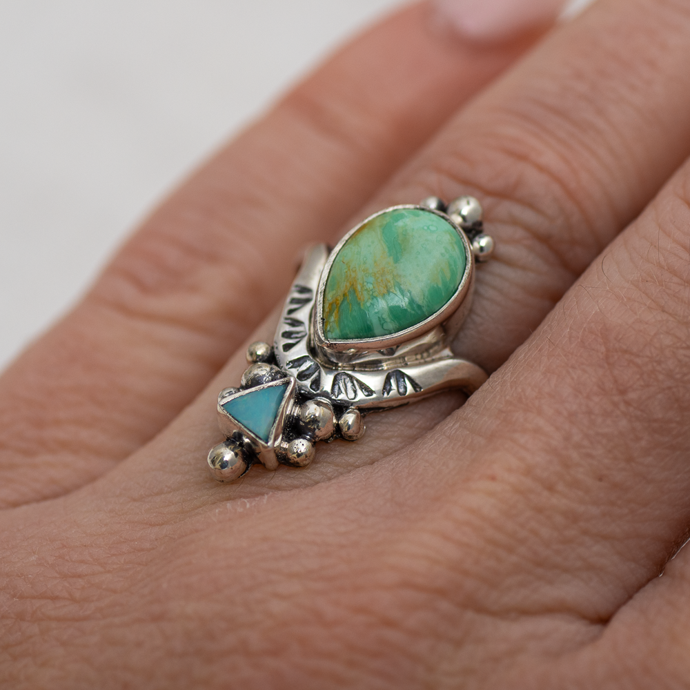 Petite Kindred Embrace Ring (C) ◇ Australian Green Variscite + Australian Opal ◇ Size 7.5
