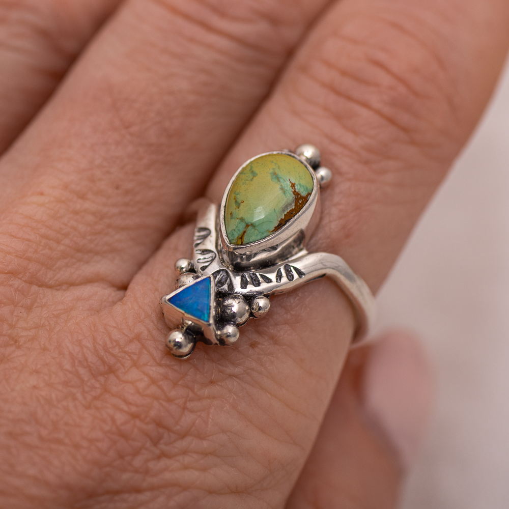 Petite Kindred Embrace Ring (D) ◇ Australian Green Variscite + Australian Opal ◇ Size 9