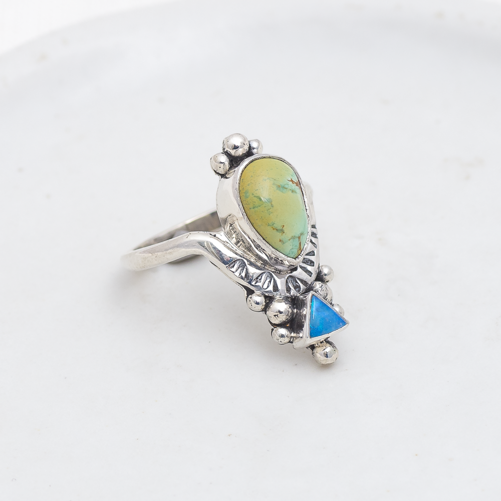 Petite Kindred Embrace Ring (D) ◇ Australian Green Variscite + Australian Opal ◇ Size 9