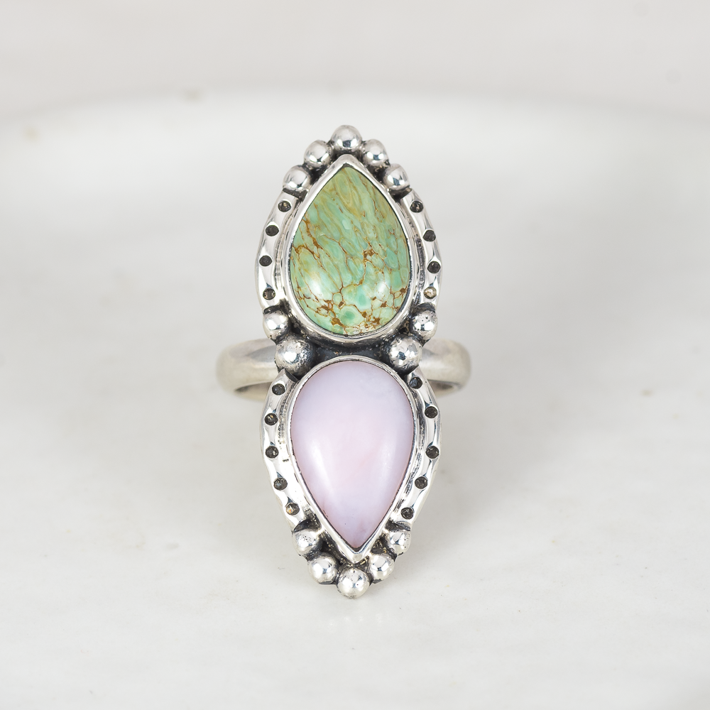 Inner Vision Ring (B) ◇ Green Variscite + Pink Opal ◇ Size 7