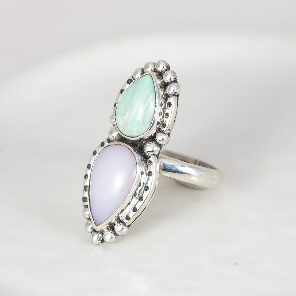 Inner Vision Ring (C) ◇ Green Variscite + Pink Opal ◇ Size 7