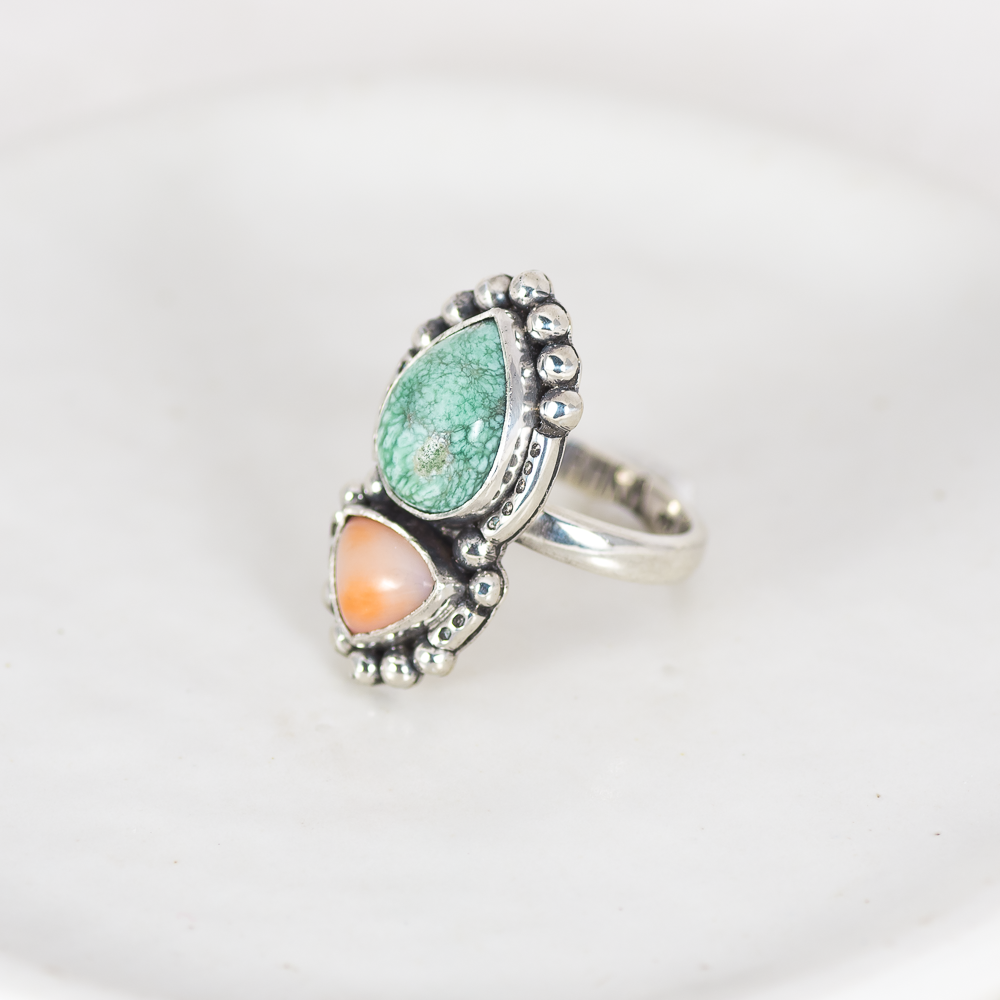 Petite Inner Vision Ring (C) ◇ Green Variscite + Pink Opal ◇ Size 8