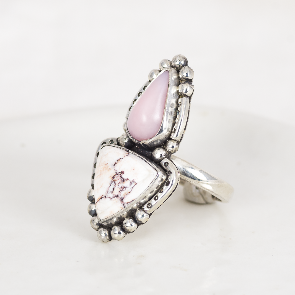 MADE TO ORDER - Mixed Metal or Silver Inner Vision Ring ◇ Wild Horse Magnesite + Pink Opal