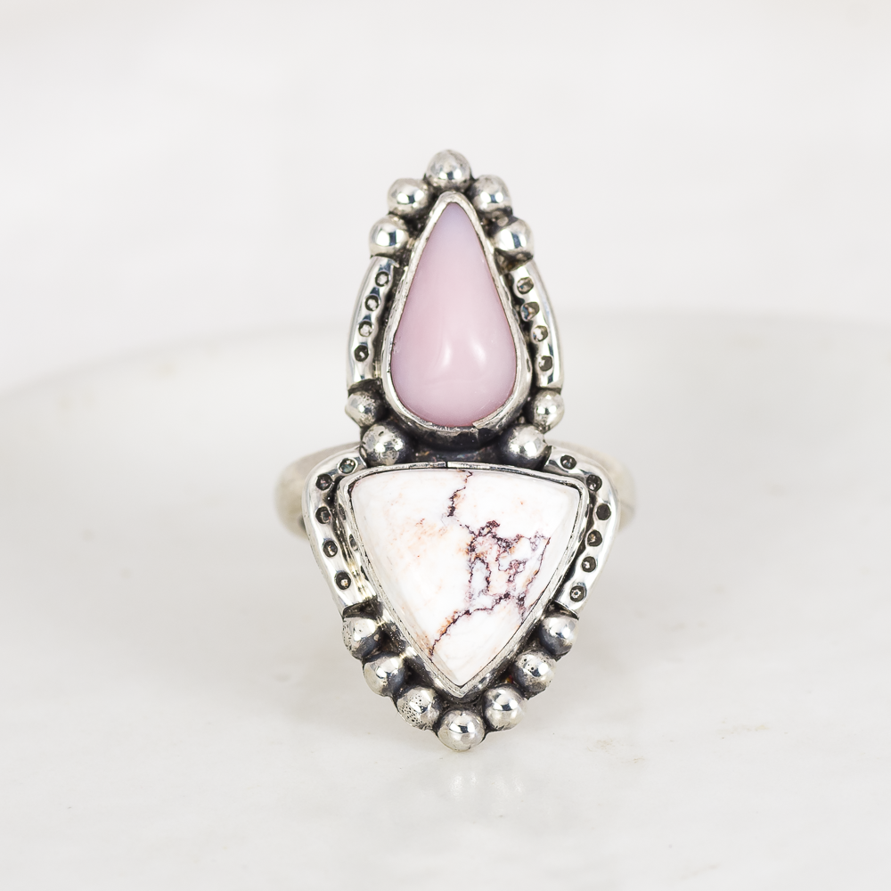 MADE TO ORDER - Mixed Metal or Silver Inner Vision Ring ◇ Wild Horse Magnesite + Pink Opal