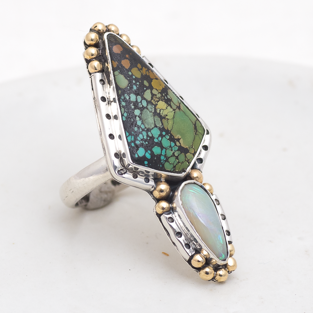 Inner Vision Ring (B) ◇ Hubei Turquoise + Australian Opal ◇ Size 7.5