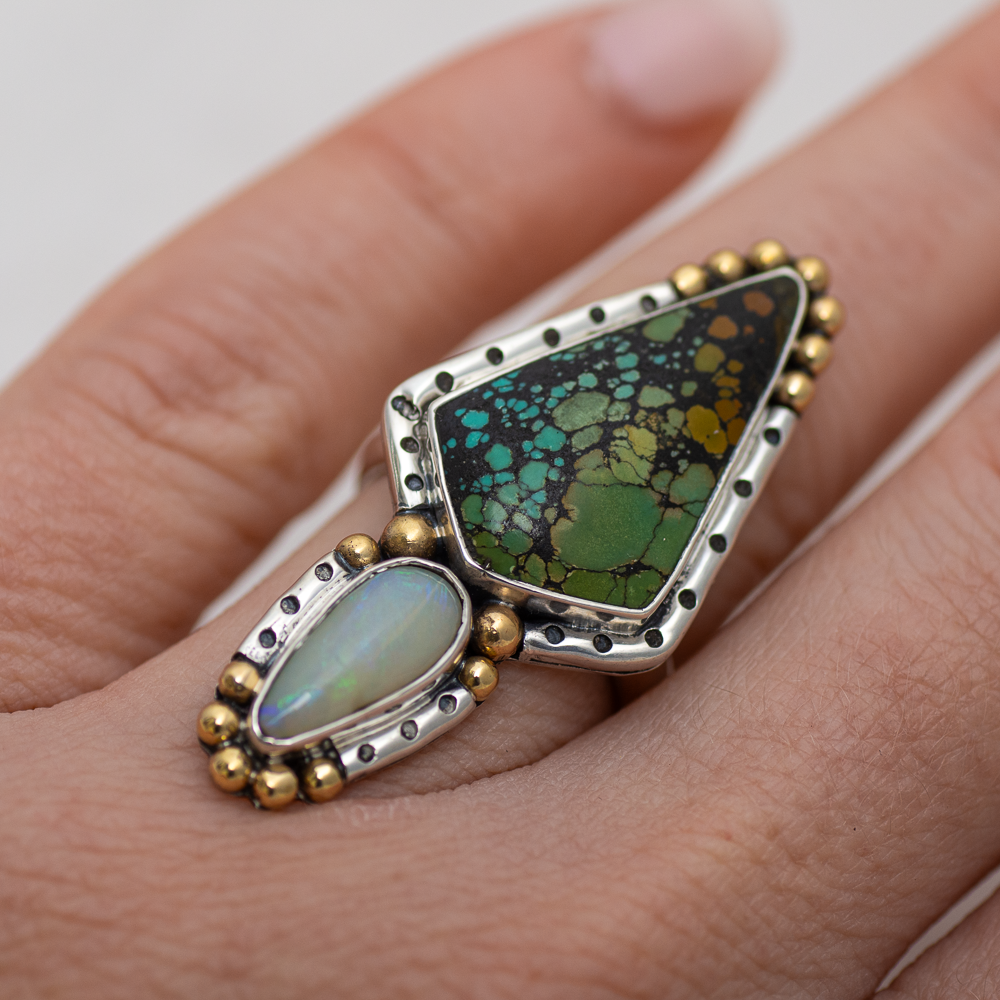 Inner Vision Ring (B) ◇ Hubei Turquoise + Australian Opal ◇ Size 7.5
