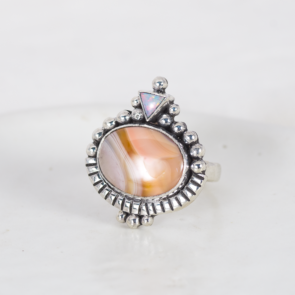 Dawn Ring ◇ Australian Opal + Agua Nueva Agate ◇ Size 6.5