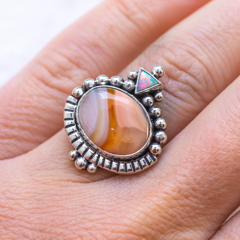 Dawn Ring ◇ Australian Opal + Agua Nueva Agate ◇ Size 6.5