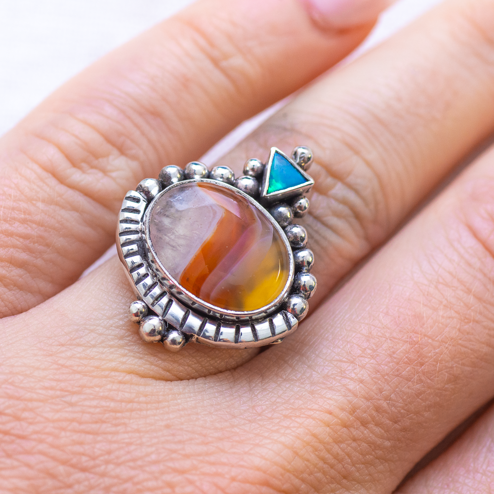 Dawn Ring ◇ Australian Opal + Agua Nueva Agate ◇ Size 6.5
