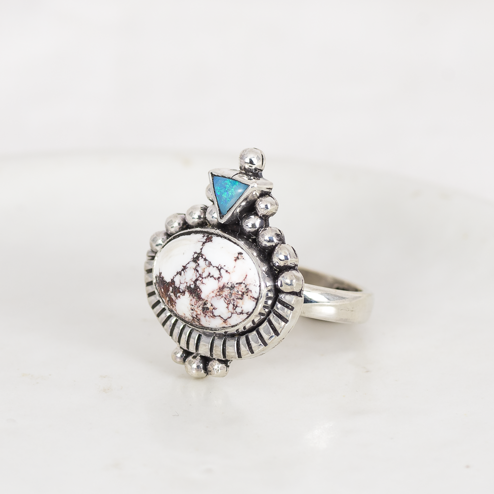 Dawn Ring ◇ Wild Horse Magnesite + Australian Opal ◇ Size 7