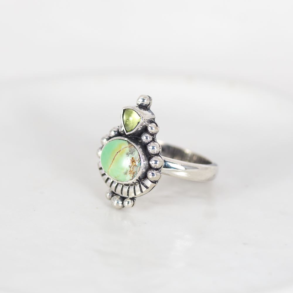 Dawn Ring ◇ Peridot + Green Variscite ◇ Size 7.5 (SECONDS)