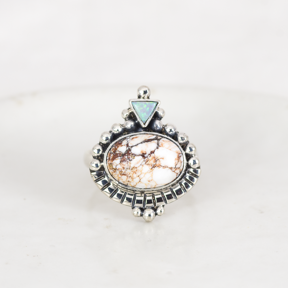 Dawn Ring ◇ Wild Horse Magnesite + Australian Opal ◇ Size 7.5