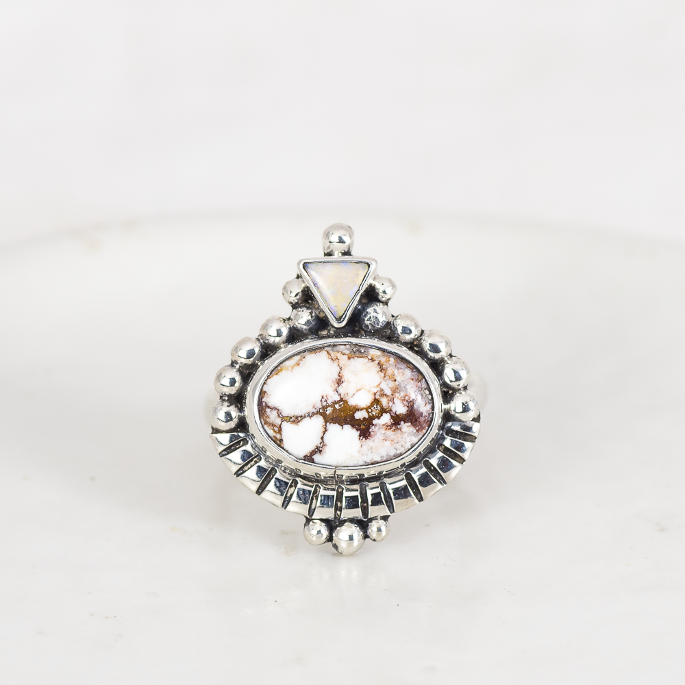 Dawn Ring ◇ Wild Horse Magnesite + Australian Opal ◇ Size 8
