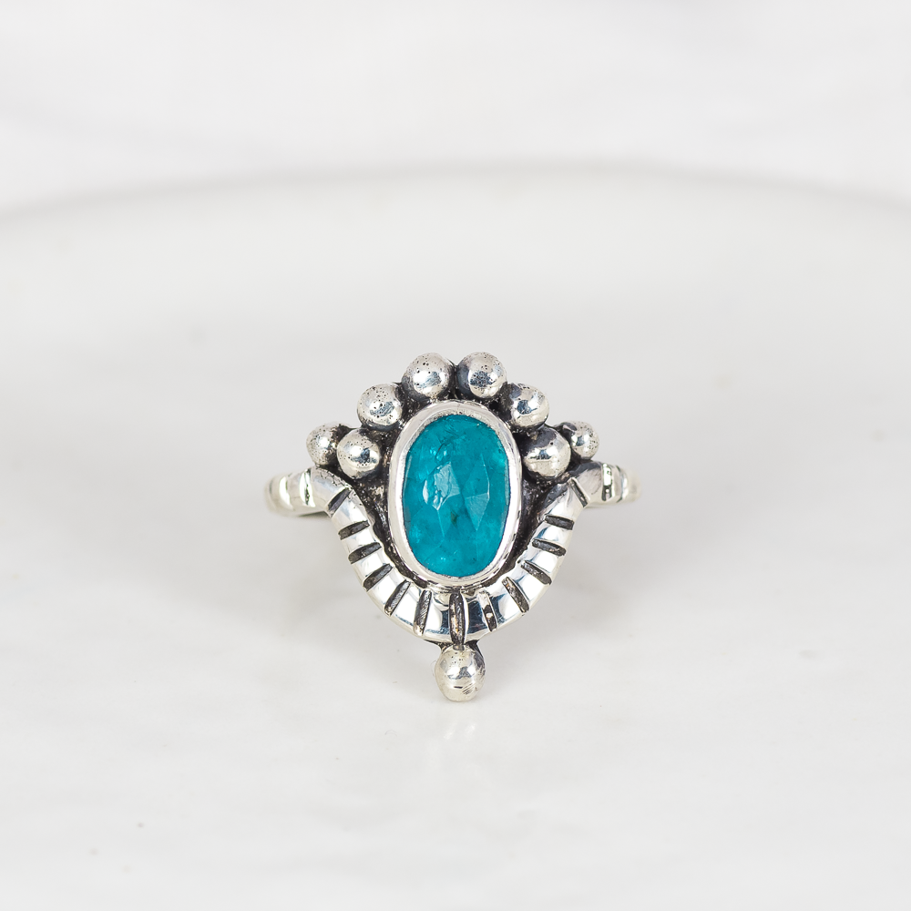Reverie Embrace Ring (A) ◇ Faceted Blue Apatite ◇ Size 6.5