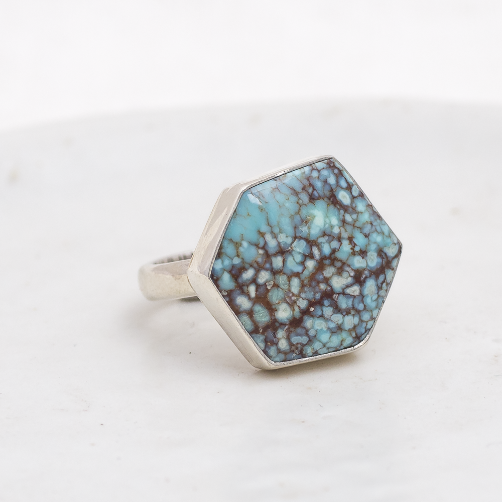 Hexagonal Luminous Ring ◇ Hubei Turquoise ◇ Size 7