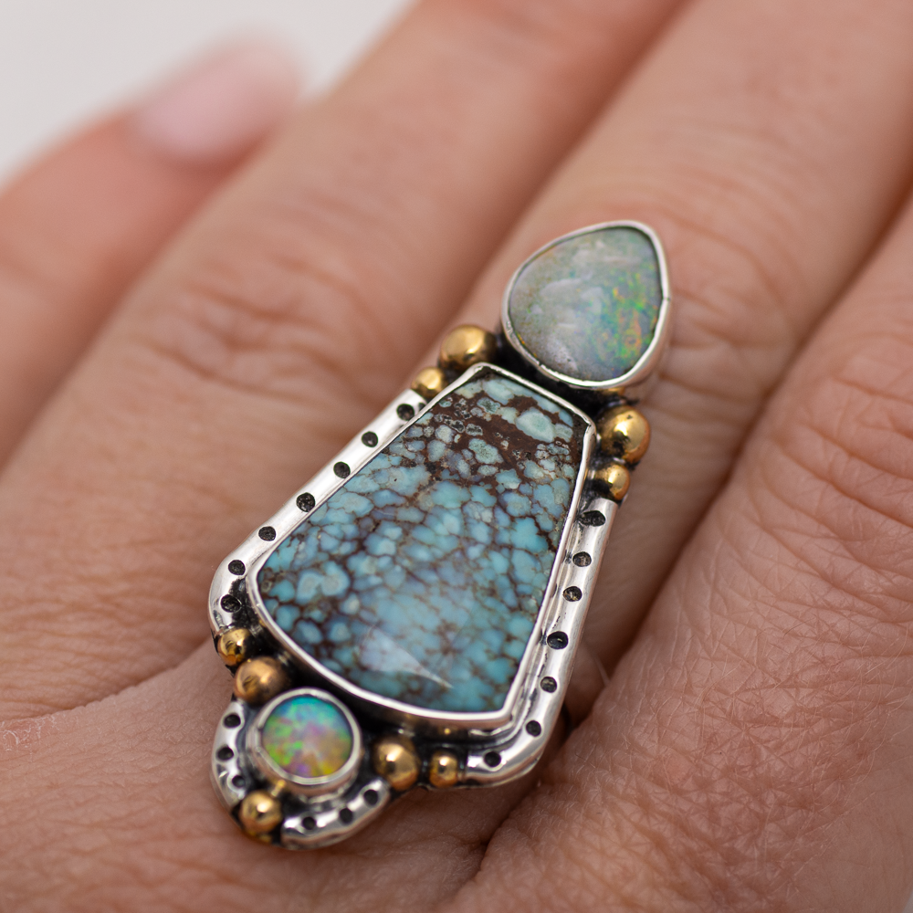 Trine Ring ◇ Australian Opal + Hubei Turquoise ◇ Size 8