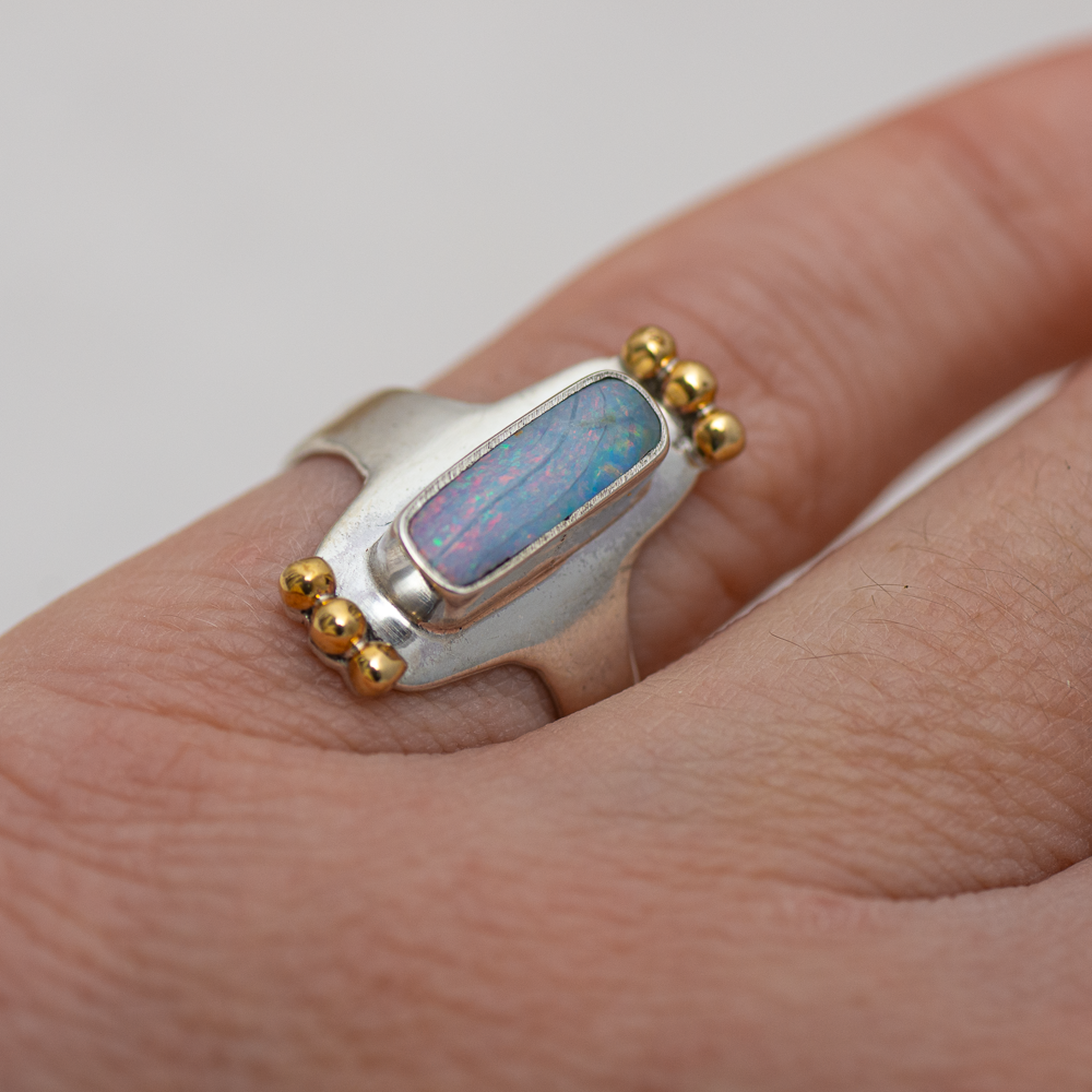 Reina Ring (B) ◇ Australian Opal ◇ Size 6.5 ◇ Silver + Brass