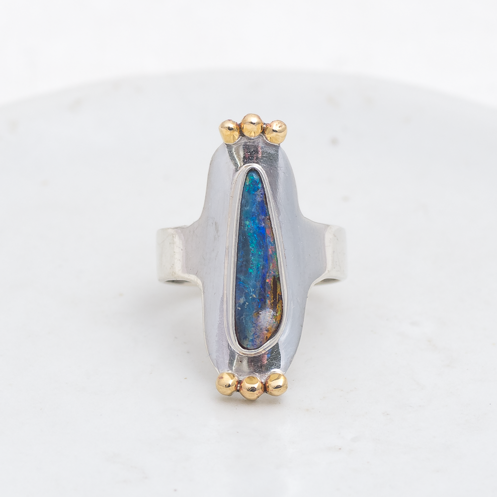 Reina Ring (C) ◇ Australian Opal ◇ Size 7 ◇ Silver + Brass