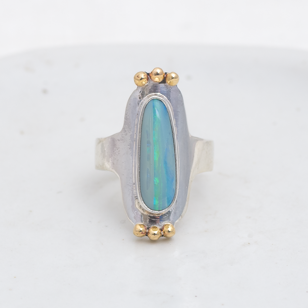 Reina Ring (D) ◇ Australian Opal ◇ Size 7 ◇ Silver + Brass