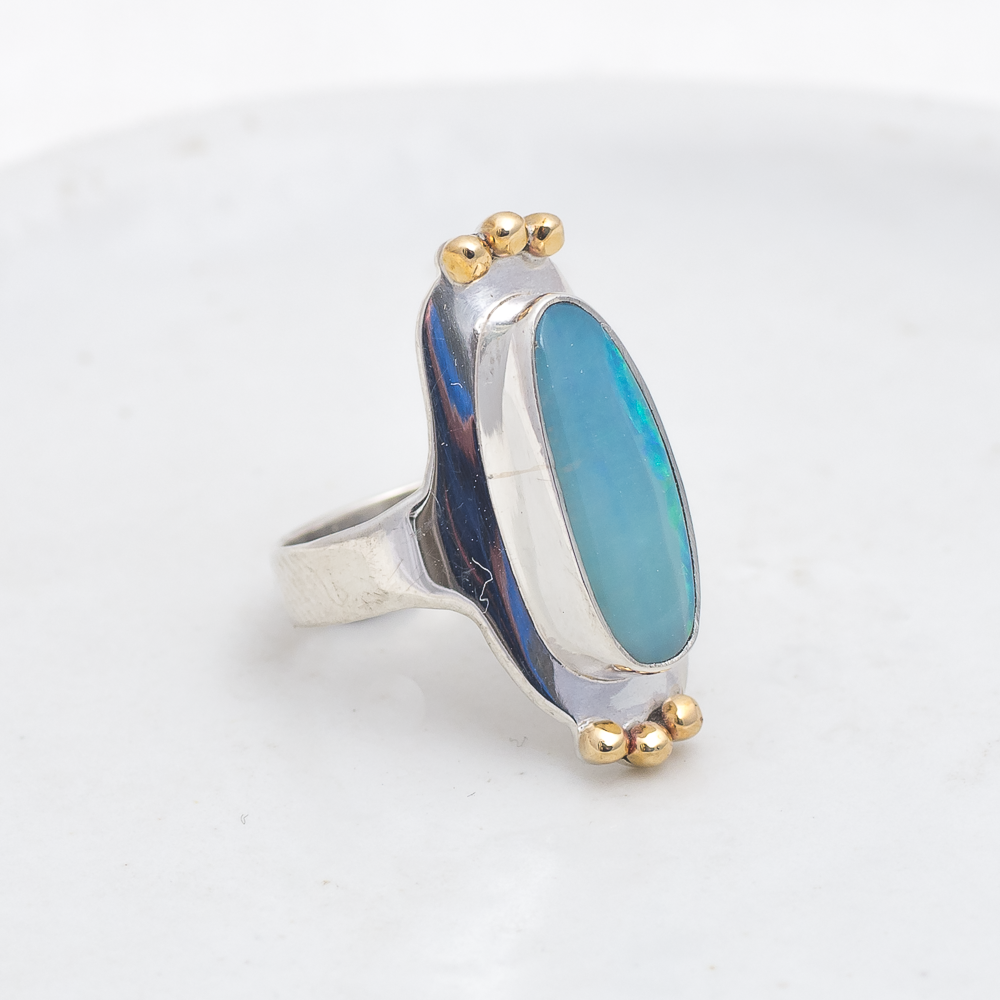 Reina Ring (E) ◇ Australian Opal ◇ Size 7.5 ◇ Silver + Brass