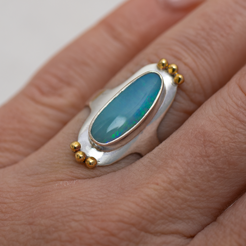 Reina Ring (E) ◇ Australian Opal ◇ Size 7.5 ◇ Silver + Brass