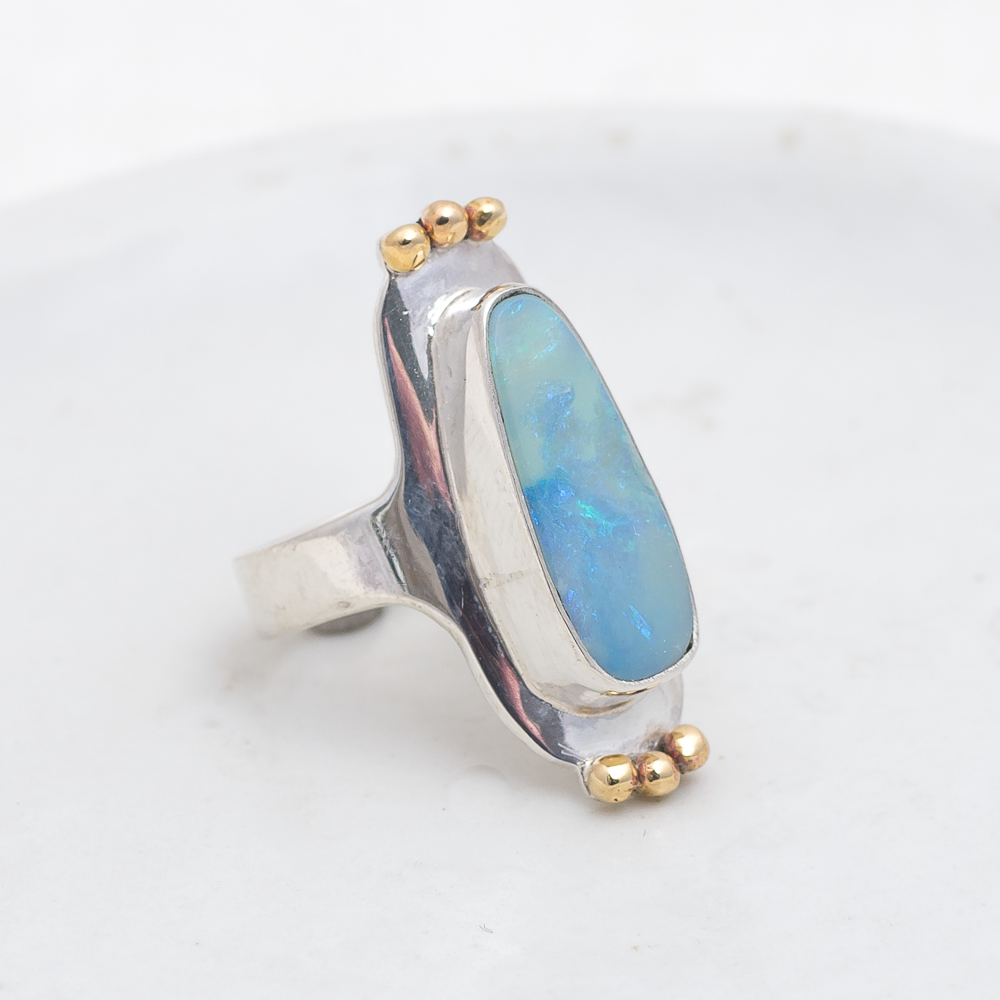 Reina Ring (F) ◇ Australian Opal ◇ Size 8 ◇ Silver + Brass