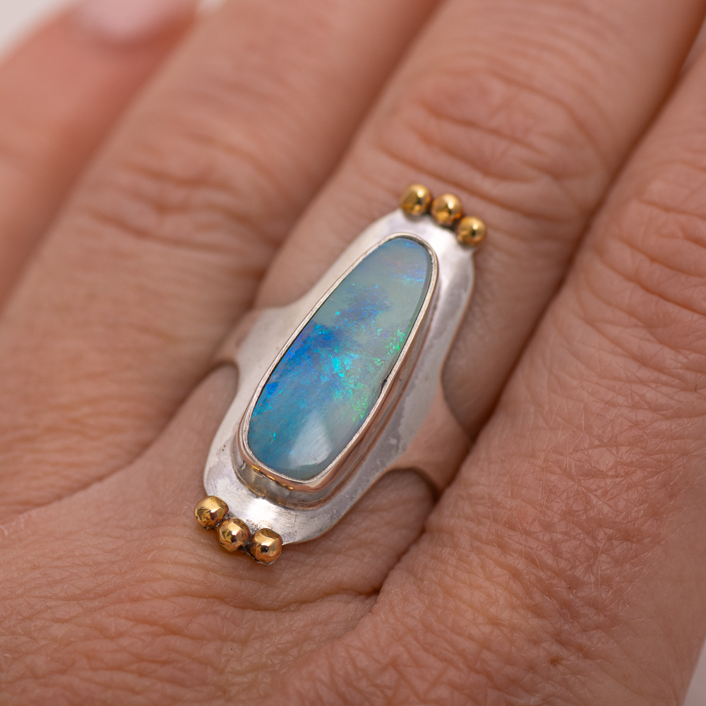 Reina Ring (F) ◇ Australian Opal ◇ Size 8 ◇ Silver + Brass
