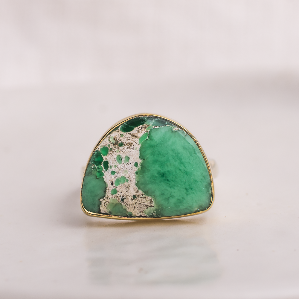 Half Moon Luminous Ring ◇ Lucien Green Variscite ◇ Size 6