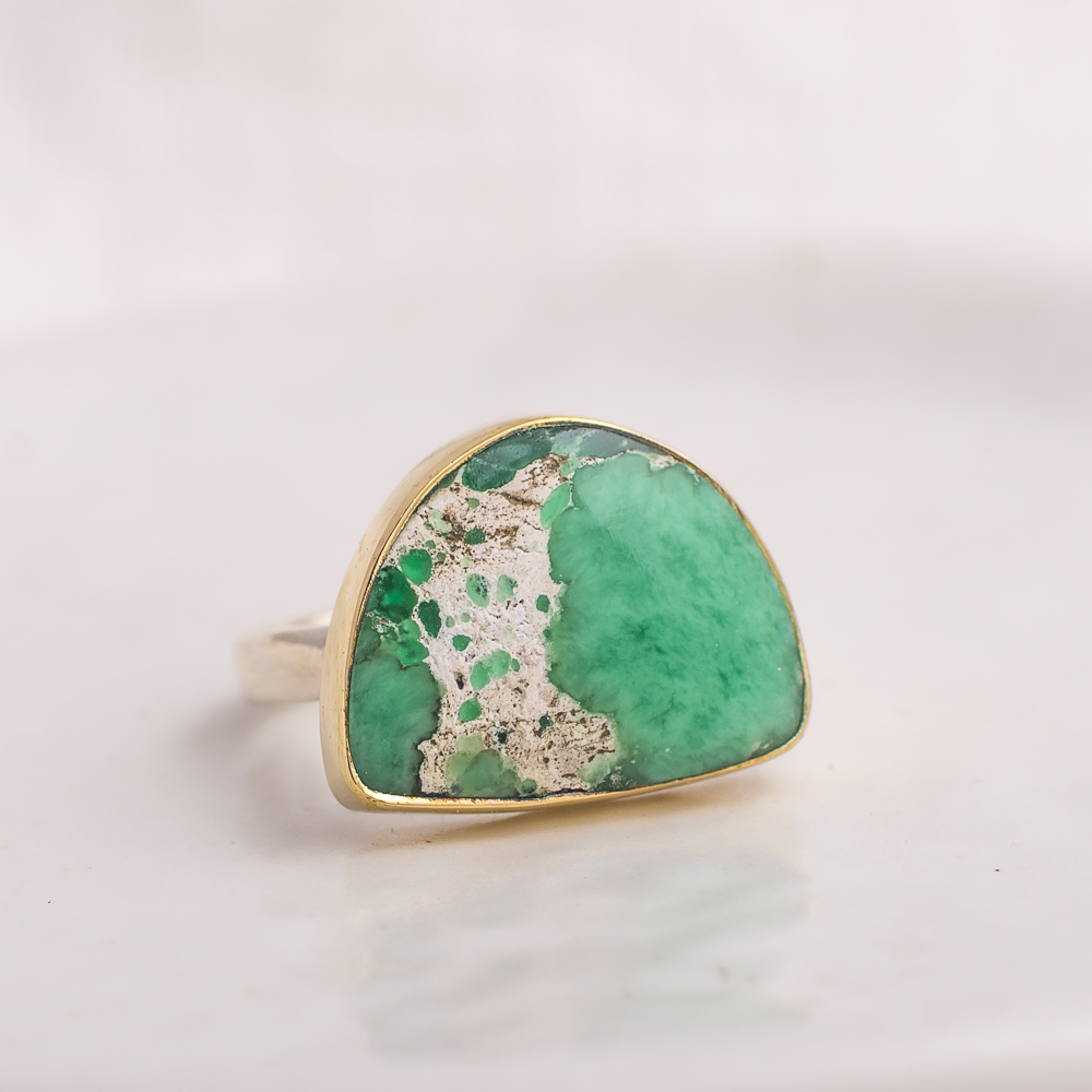 Half Moon Luminous Ring ◇ Lucien Green Variscite ◇ Size 6