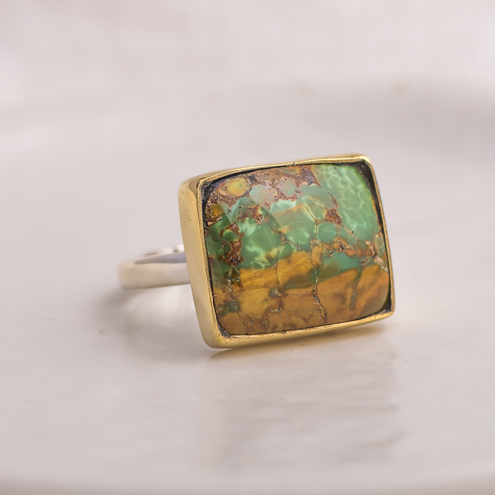 Square Luminous Ring ◇ Hubei Turquoise ◇ Size 8