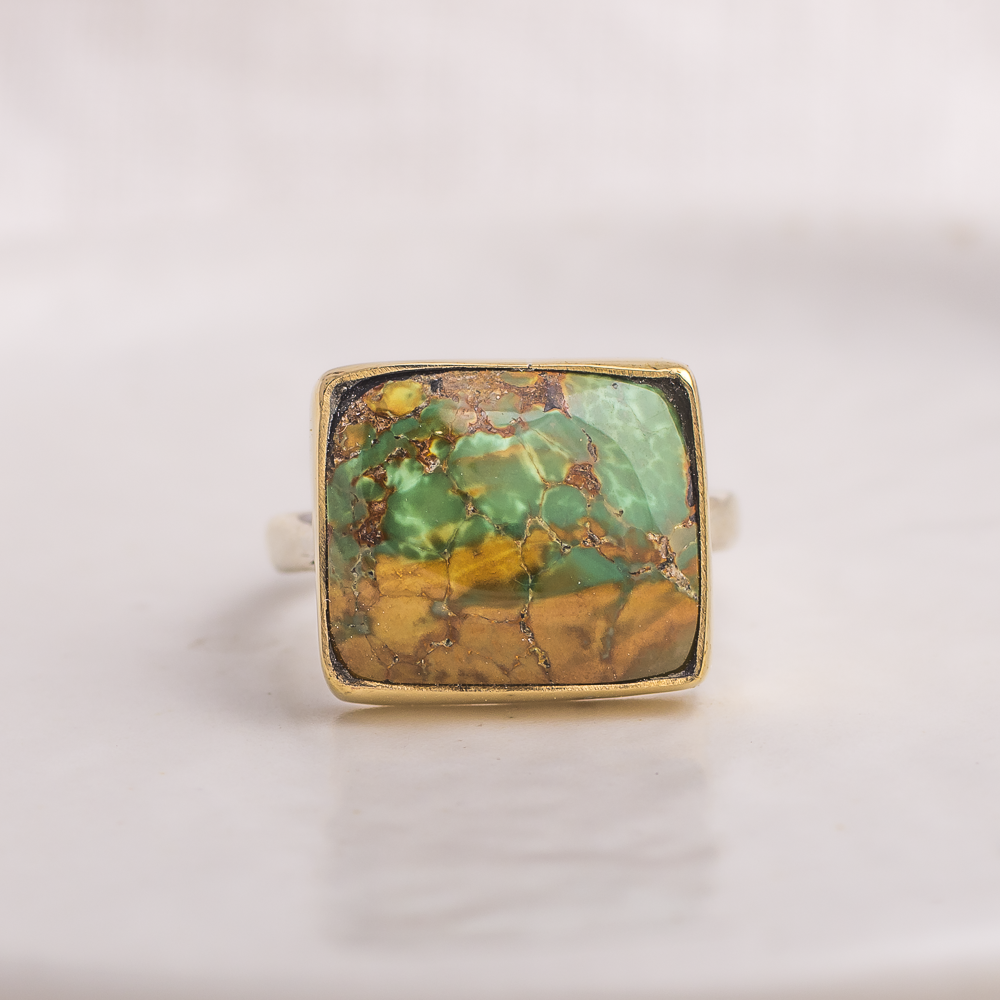 Square Luminous Ring ◇ Hubei Turquoise ◇ Size 8