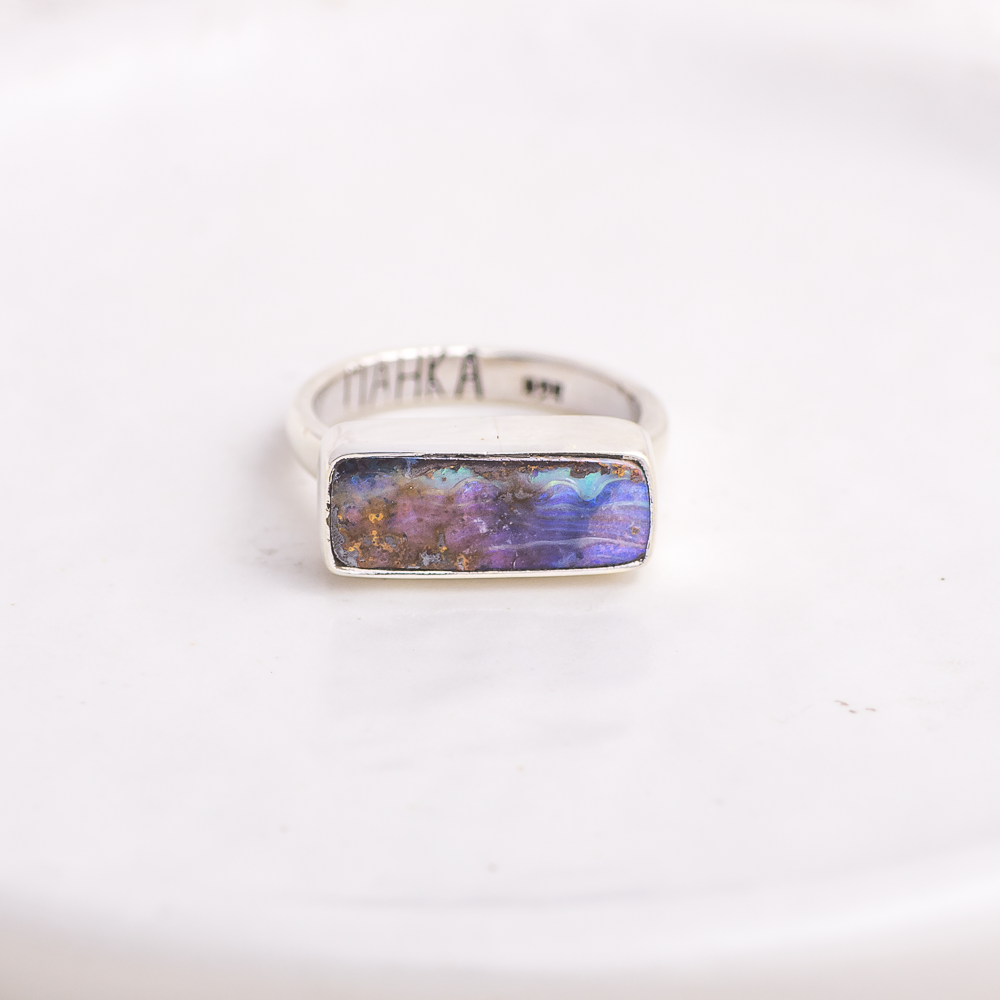 Horizontal Luminous Ring ◇ Australian Opal ◇ Size 6