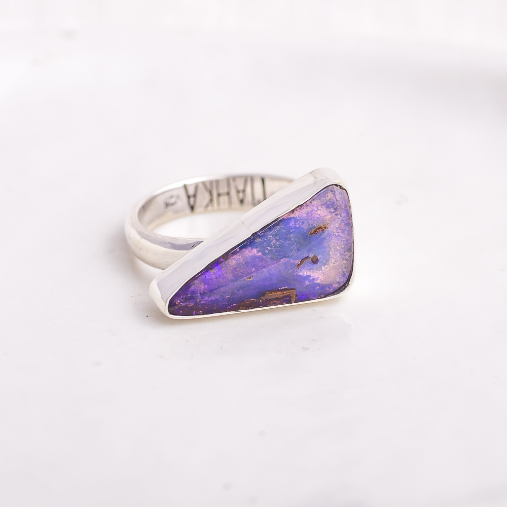 Horizontal Luminous Ring ◇ Australian Opal ◇ Size 7