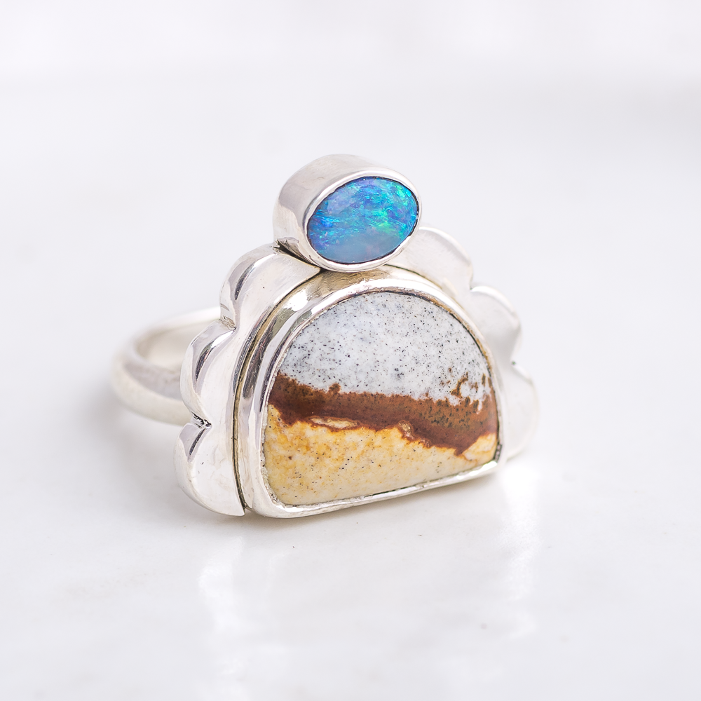 Tidal Ring ◇ Landscape Jasper + Australian Opal