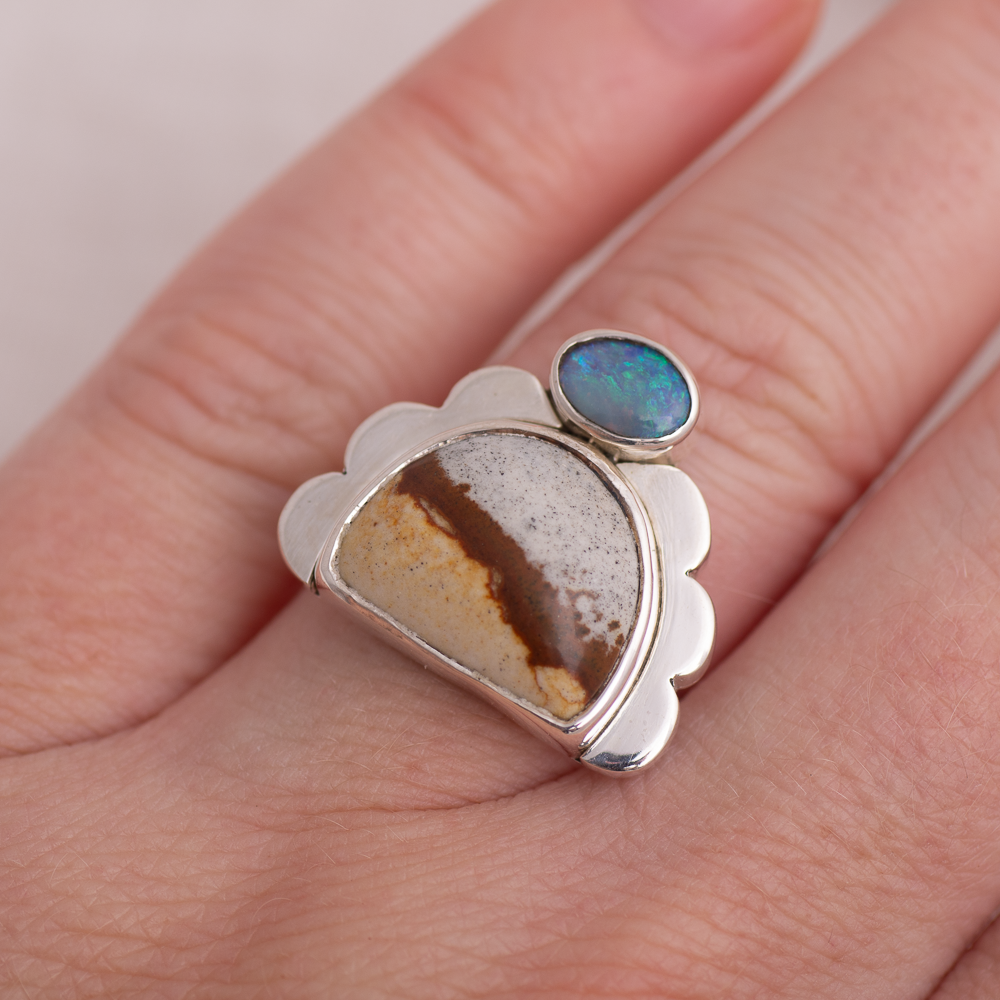Tidal Ring ◇ Landscape Jasper + Australian Opal