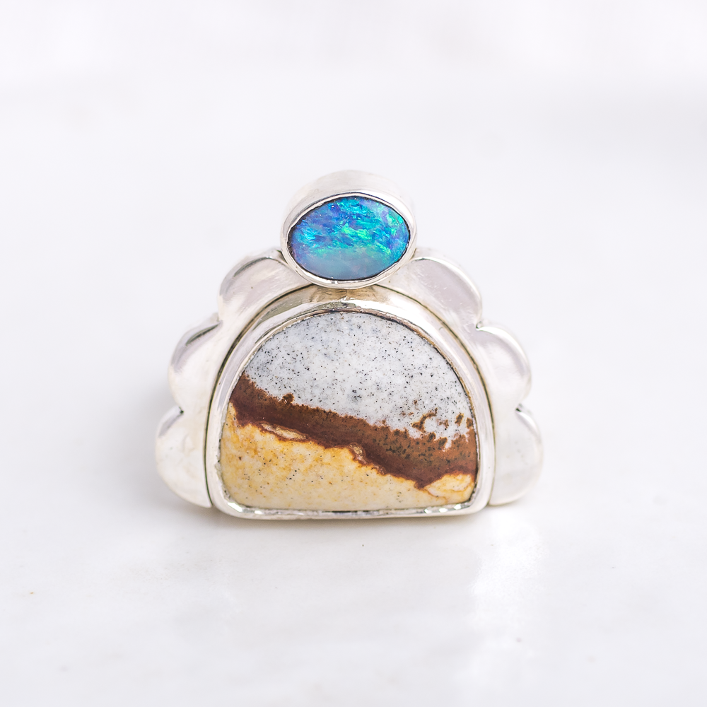 Tidal Ring ◇ Landscape Jasper + Australian Opal