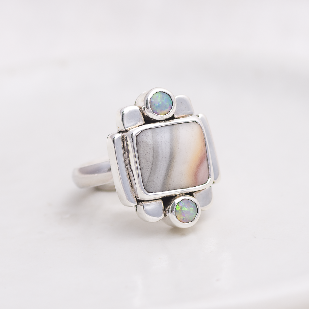 Fortress Ring ◇ Windy Mountain Jasper + Australian Opal ◇ Size 7.5