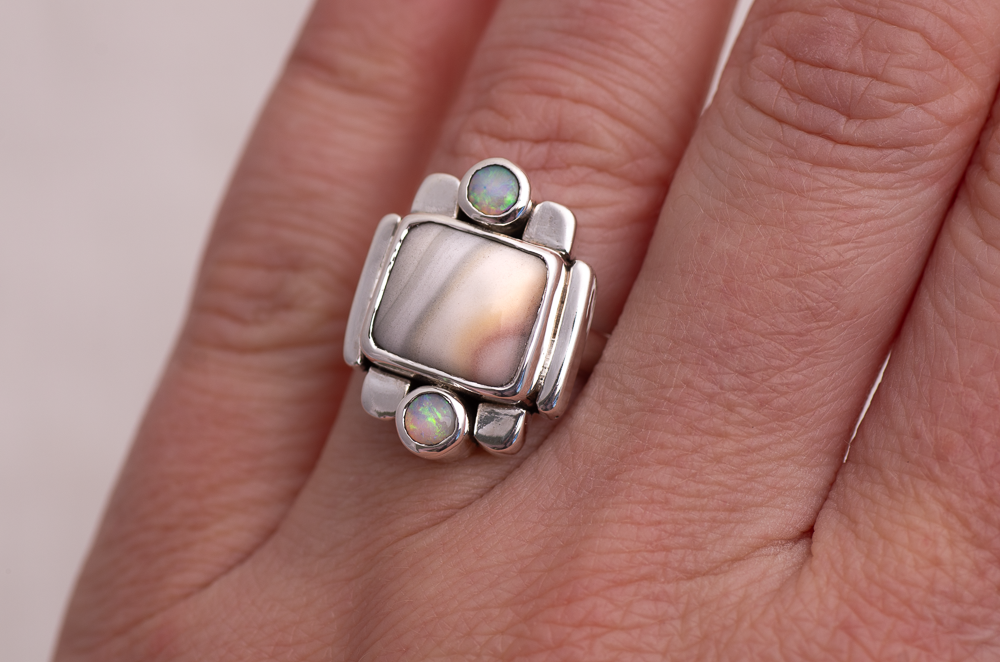 Fortress Ring ◇ Windy Mountain Jasper + Australian Opal ◇ Size 7.5