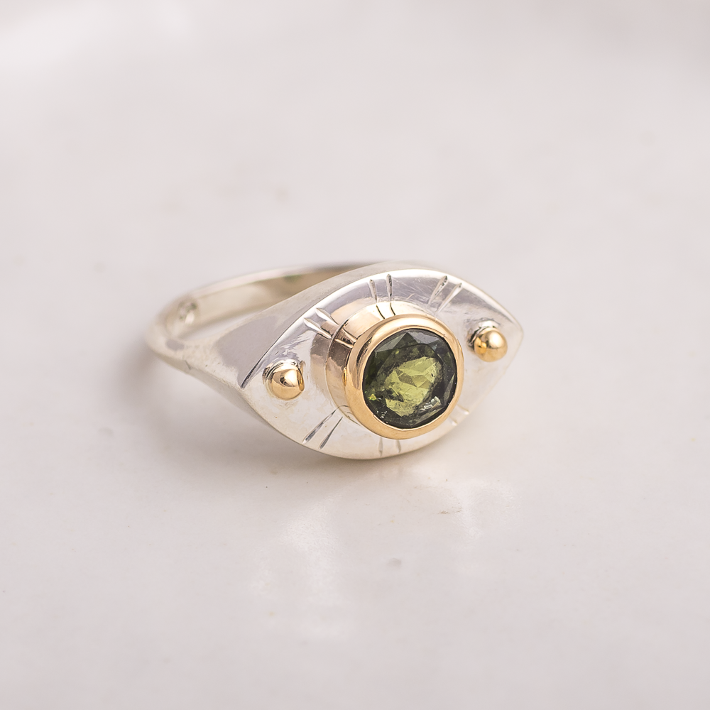 Vision Ring ◇ Green Tourmaline ◇ Size 7 ◇ 14K gold accents