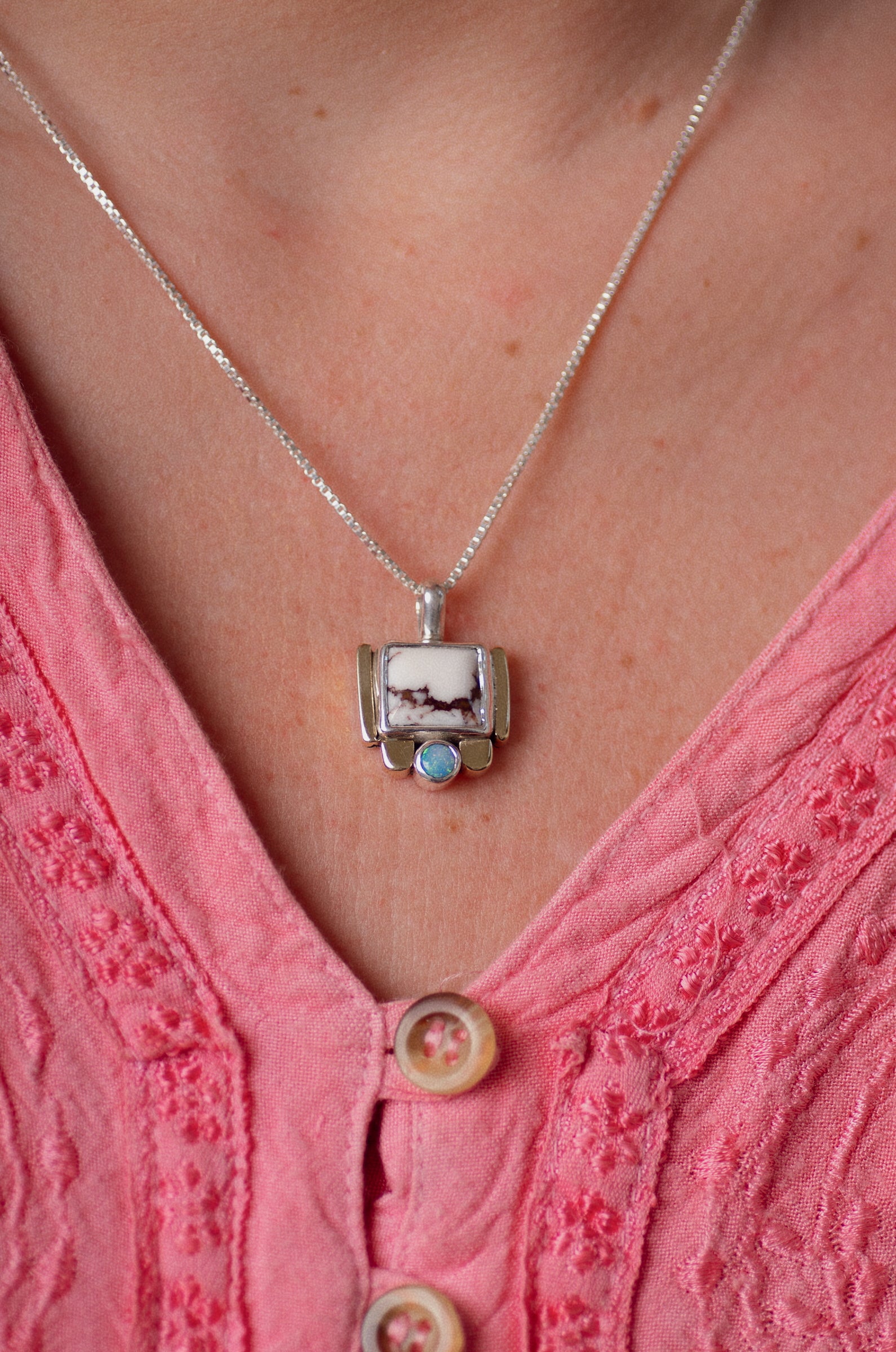 Fortress Necklace ◇ Wild Horse Magnesite + Australian Opal