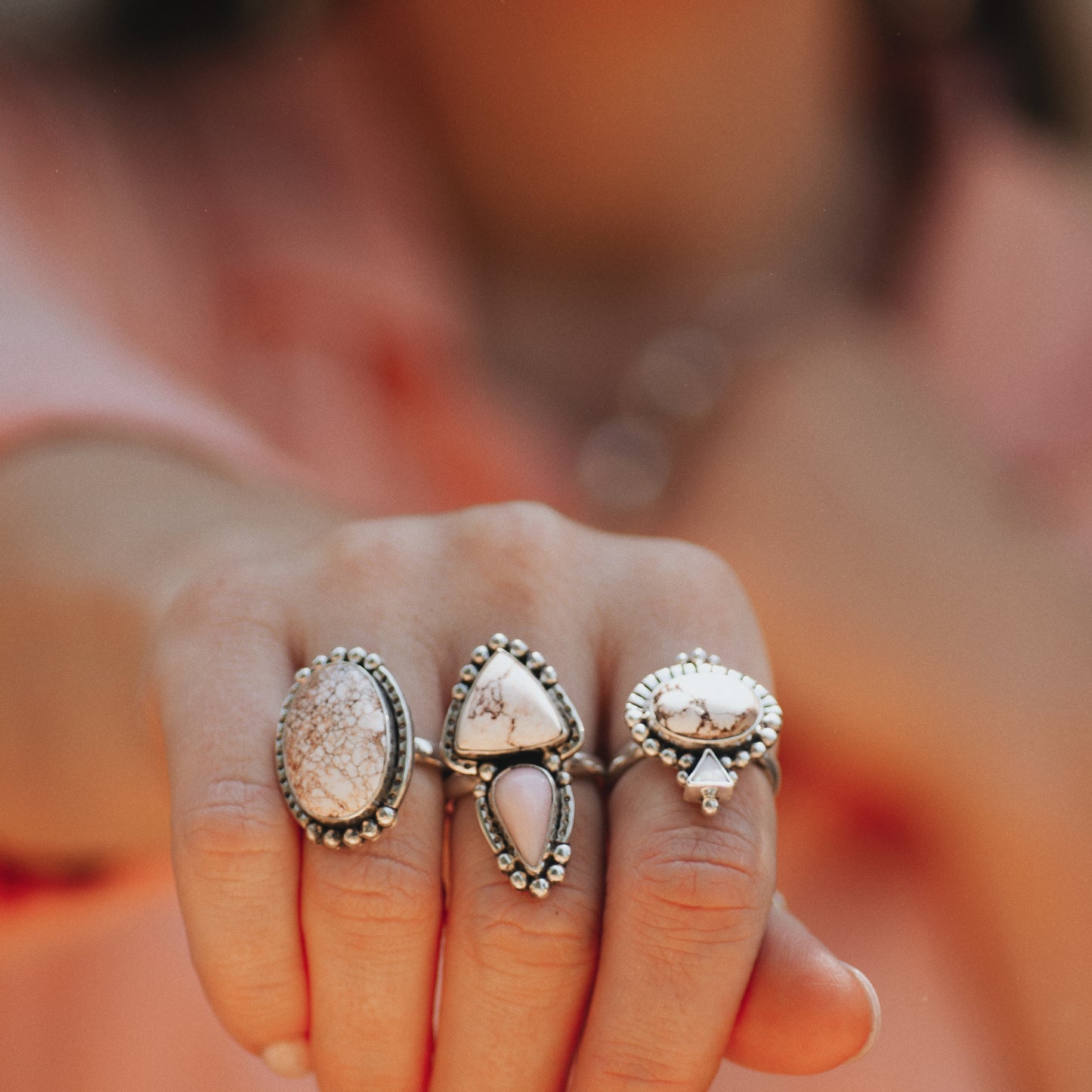 MADE TO ORDER - Mixed Metal or Silver Inner Vision Ring ◇ Wild Horse Magnesite + Pink Opal